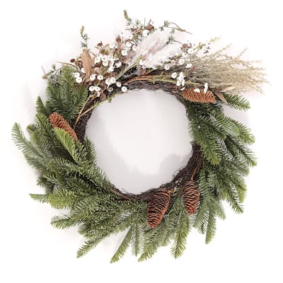 SAFAVIEH Faux 21 Inch Pine & Olive Leaf Wreath - Green/White - 21" W x 21" D x 2" H