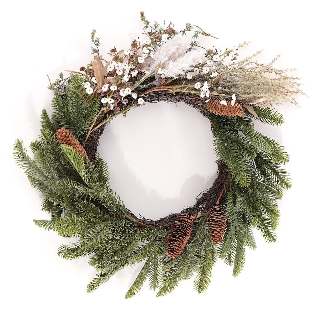 SAFAVIEH Faux 21 Inch Pine & Olive Leaf Wreath - Green/White - 21" W x 21" D x 2" H