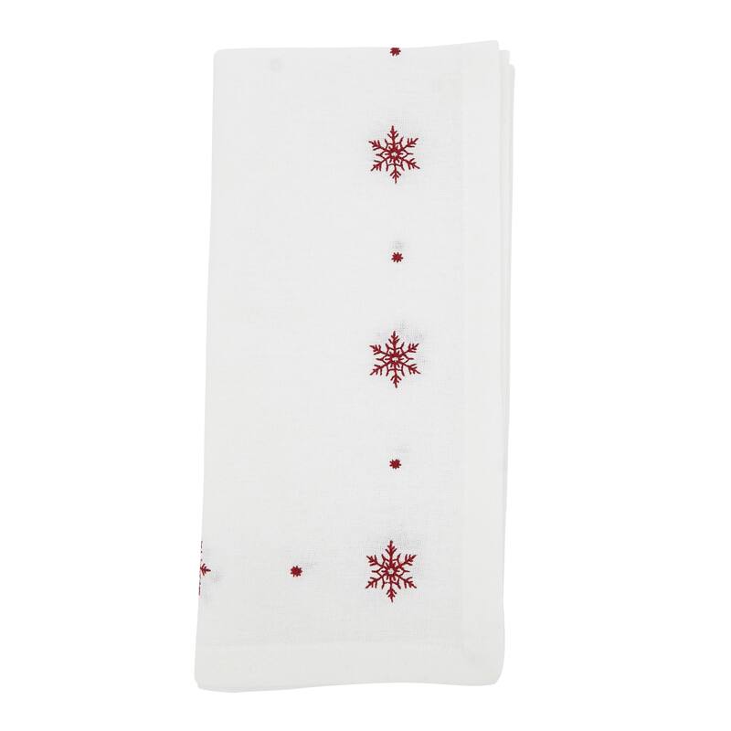 Festive Snowflake Embroidered Napkin (Set of 4) - Set of 4 - White