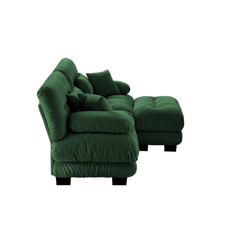 94.4" 2-Seater Chenille Cloud Couch with 4 Pillows and Convertible Ottoman