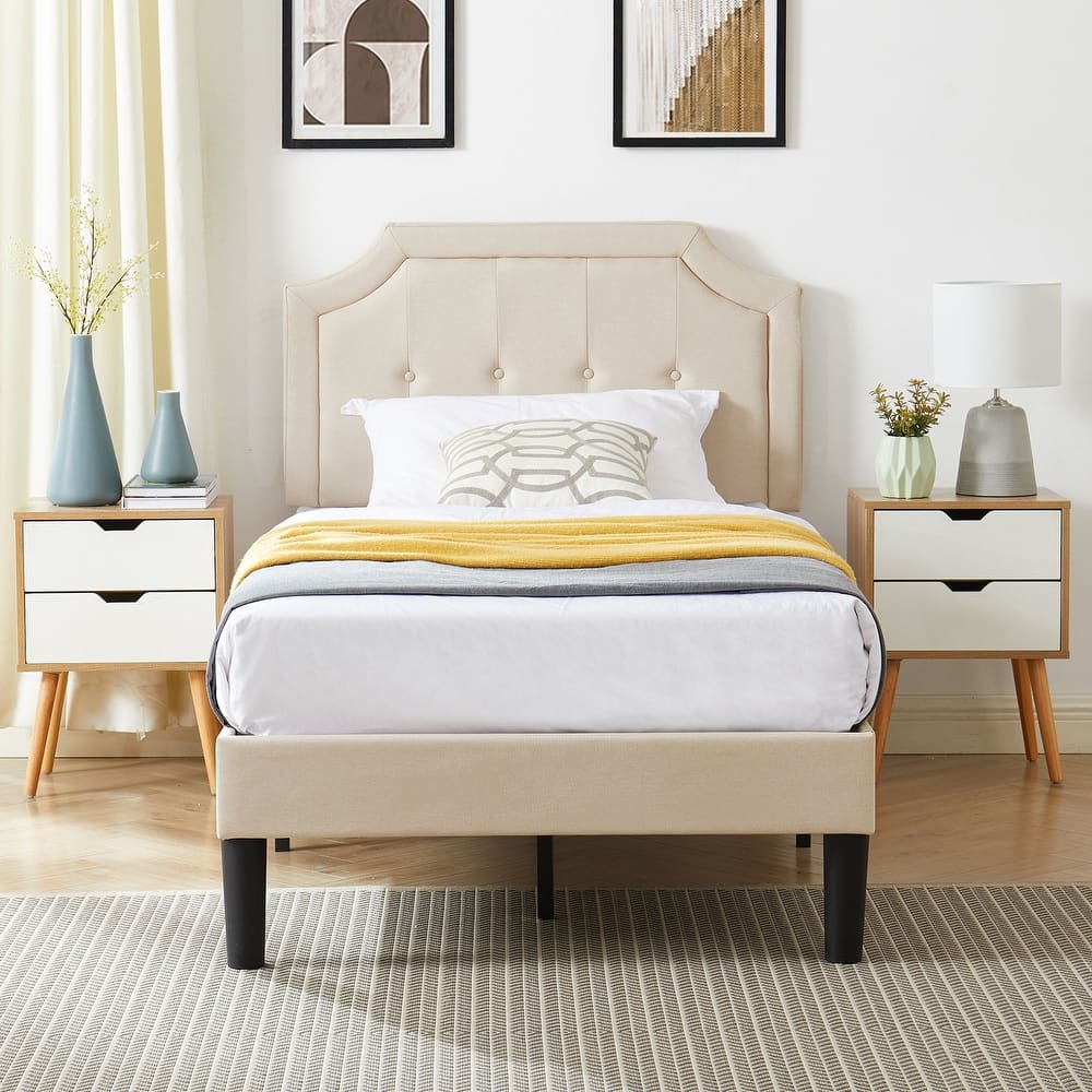 Javlergo Modern Upholstered Bed Frame with Height Adjustable Headboard Heavy-Duty Frame No Box Spring Needed