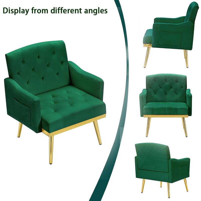 Velvet Accent Chair, Comfy Tufted Upholstered Armchair, Gold Legs - 28.7“W