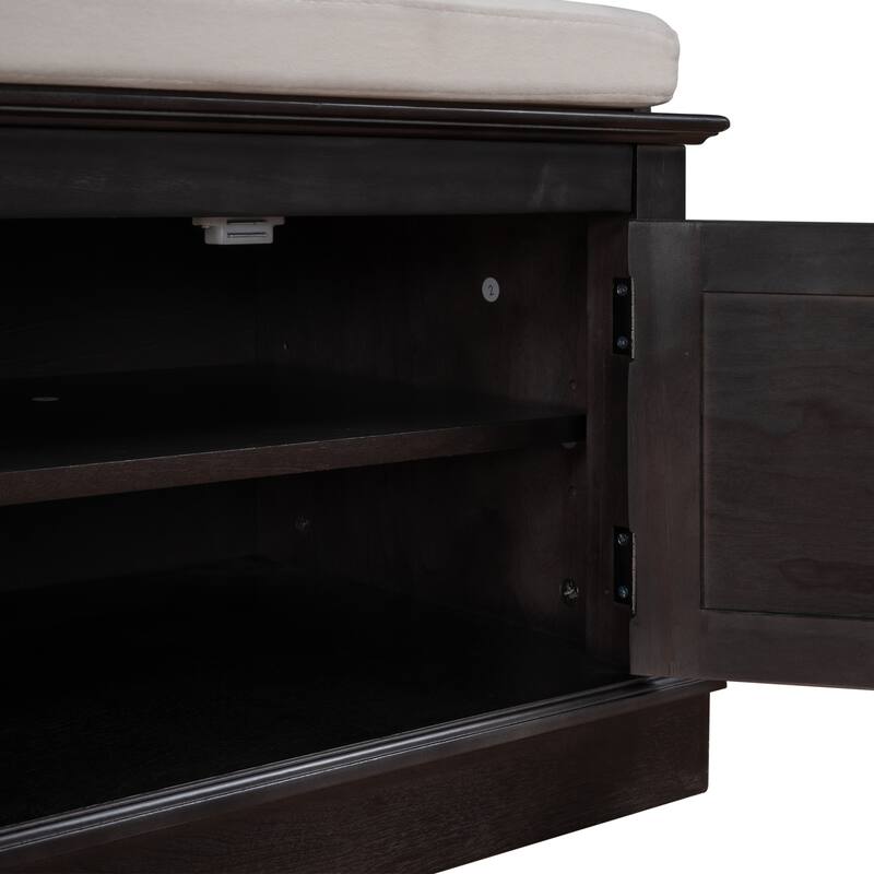 Storage Shoes Bench with 4 Doors and Adjustable Shelves, Removable Cushion