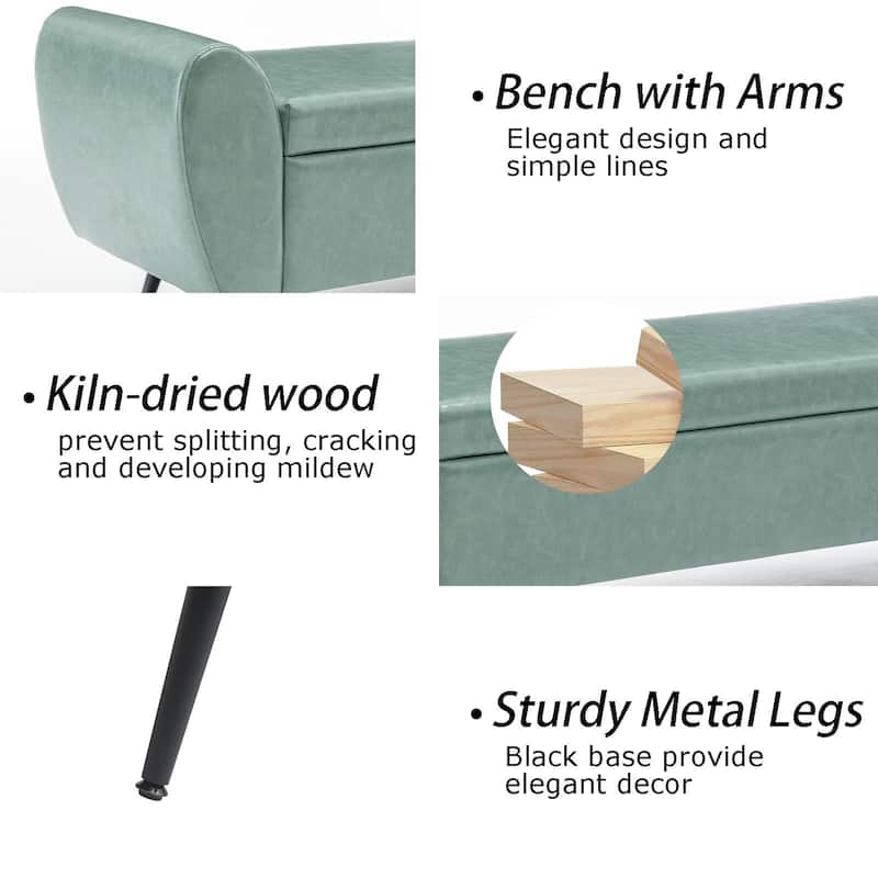 Upholstered 56"W Flip Top Storage Bench with arms