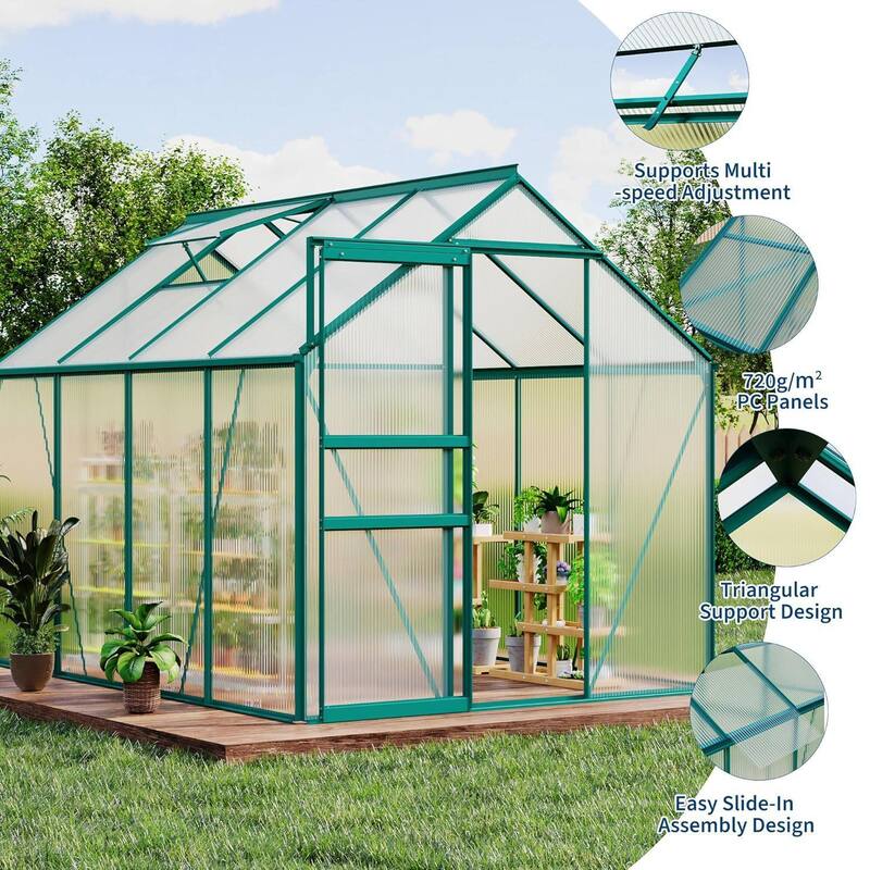 6 x 8 FT Winter Polycarbonate Greenhouse for Outdoors Gardening, Green