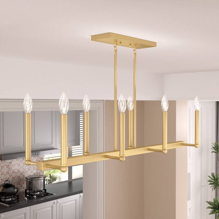 Acroma 8-lights 43.3In Dimmable Modern Gold Linear Chandelier for Dining Room - 8-light