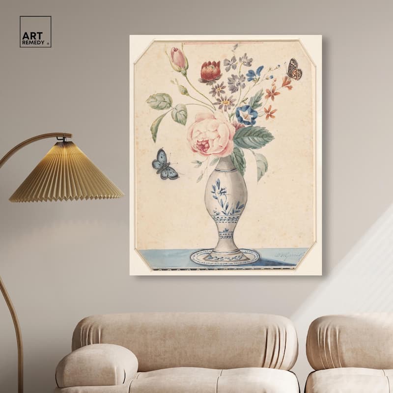 Vase with flowers 1850 Canvas by Art Remedy, Gallery Wrapped