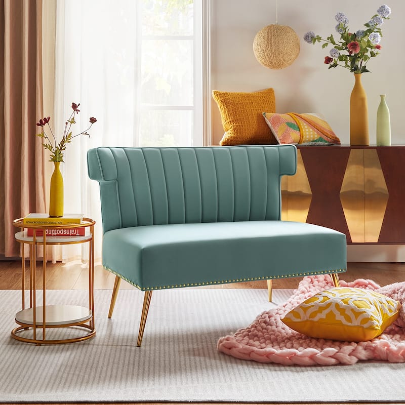 Aeneas 46"in. Modern Velvet Wingback Tufted Nailhead Trim Loveseat with Metal Adjustable Legs by HULALA HOME