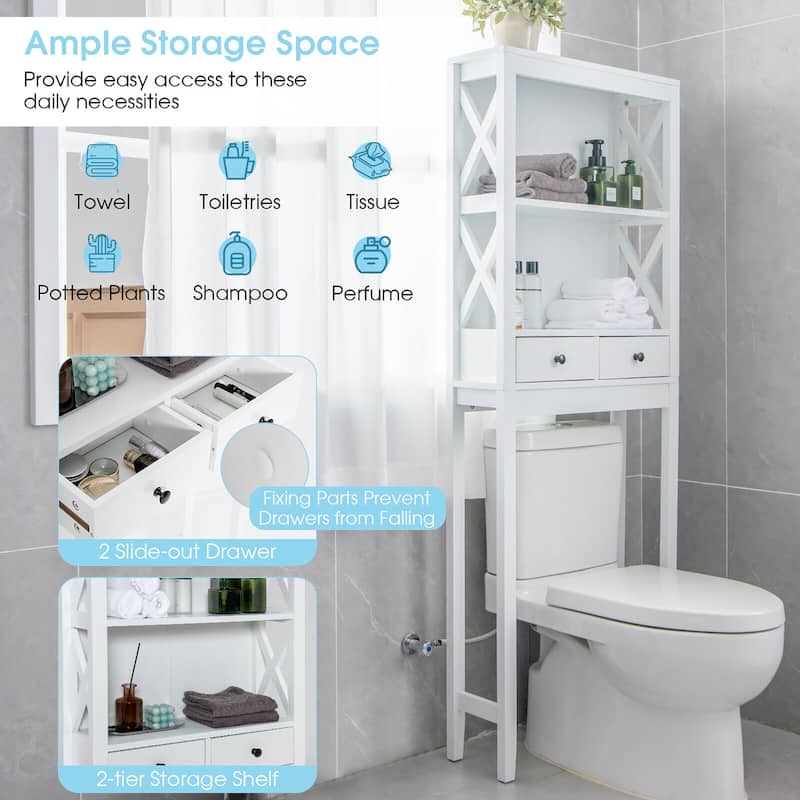 Costway Over the Toilet Storage Rack Bathroom Space Saver with 2 Open - 23.5'' x 8'' x 65'' (L X W X H)