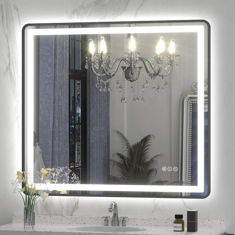 UL Certified Black Metal Framed LED Front Light and Backlit Anti-Fog Wall Bathroom/ Vanity Mirror