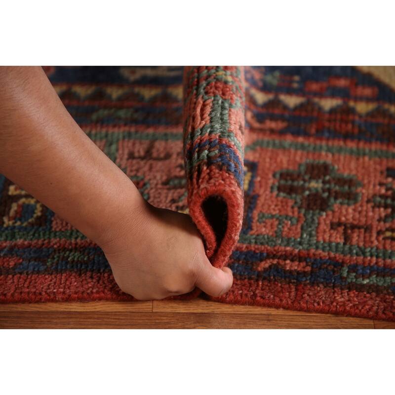 Geometric Sirjan Oriental Area Rug Hand-knotted Red Wool Carpet - 7'10"x 9'10"