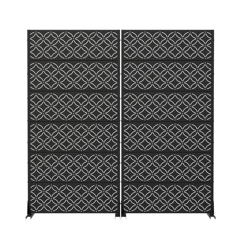 Privacy Metal Screen Fence Panel Horizontal Stripe Pattern Set of 2