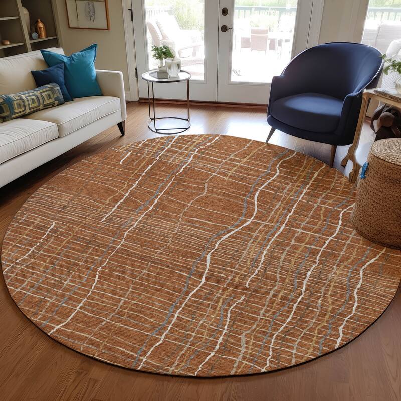 Machine Washable Indoor/ Outdoor Modern Century Chantille Rug - Paprika - 8' x 8'