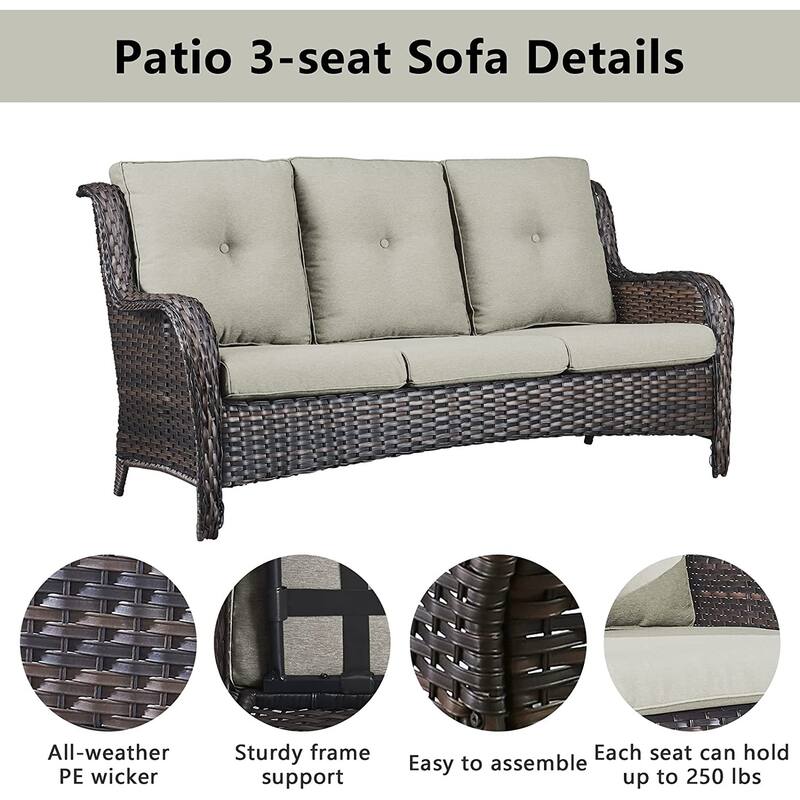 Gymojoy Outdoor 3-Seat Sofa Pario Chair Coffee Table with Cushion