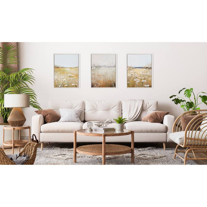 Kate and Laurel Sylvie Traditional Painterly Summer Meadows Framed Canvas Art Set by The Creative Bunch Studio