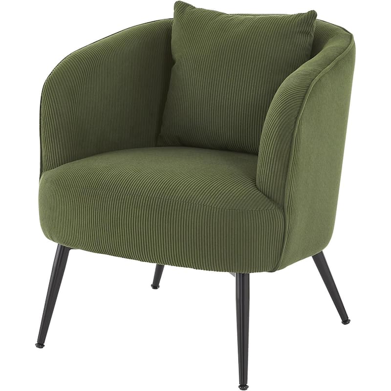 Modern Channel Corduroy Velvet Accent Chair with Black Metal Legs Luxurious Design and Comfortable Seating Ideal