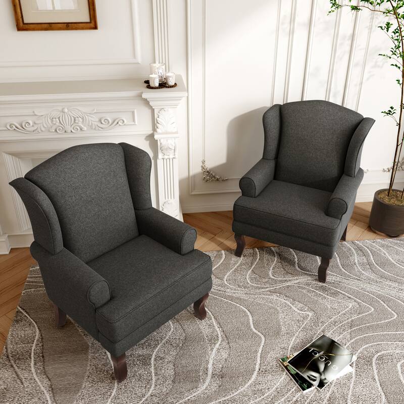 2 Set Traditional Rolled Arm Wing Back Accent Chair