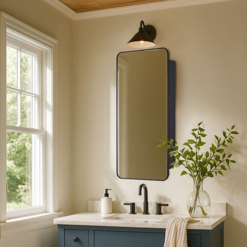 TEHOME Garnes Recessed or Surface Mount Framed Medicine Cabinet with Adjustable Shelves - 20'' x 40'' - Black