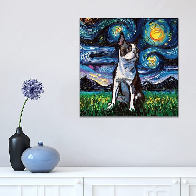 iCanvas "Boston Terrier Night II" by Aja Trier Canvas Print - 18x18x1.5