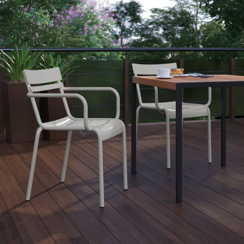 2PK Modern Commercial Grade 2 Slat Indoor/Outdoor Steel Stack Chairs