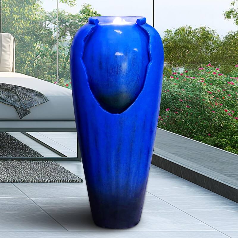 30.7" High Concrete Jar Water Fountain Outdoor, Garden Vase Water Feature - 30.7"H