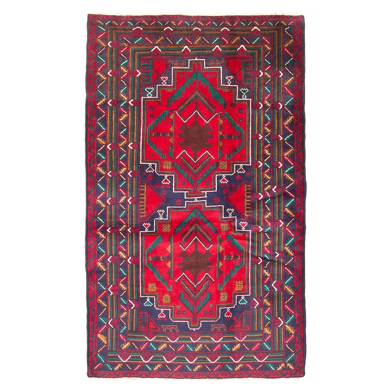 ECARPETGALLERY Hand-knotted Teimani Red Wool Rug - 3'10 x 6'7 - Red - 3'10 x 6'7