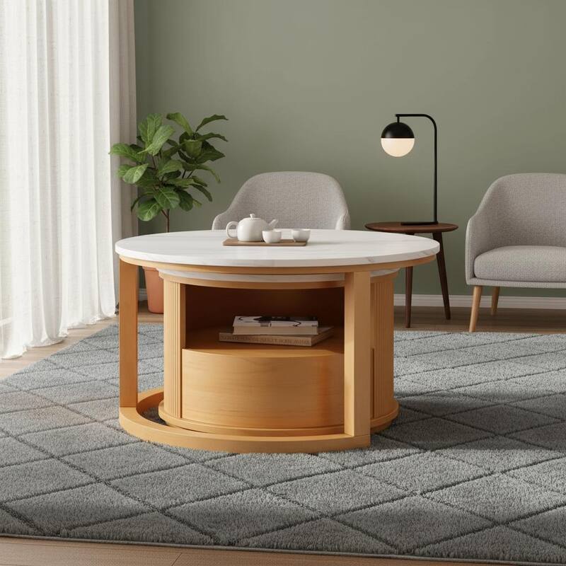 Space-Saving Round Nesting Coffee Table Set with Hidden Storage by Harper&Bright Designs