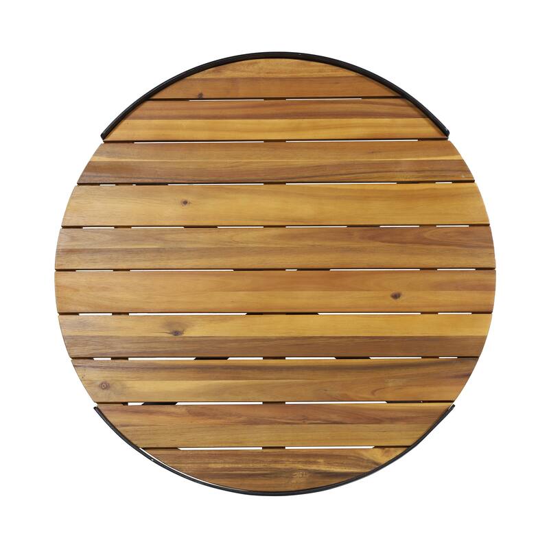 Roomfitters Modern Round Coffee Table with Teak-Style Wood Surface and Sleek Metal Base, Teak