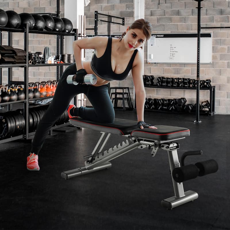 Black Adjustable Weight Incline Decline Flat Bench for Home Gym with 10 Backrest Positions - 59" x 20" x 21-52"