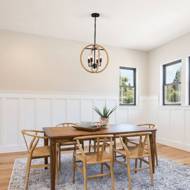 4-Light Beige Brown Hemp Rope Globe Chandelier - Beige Brown