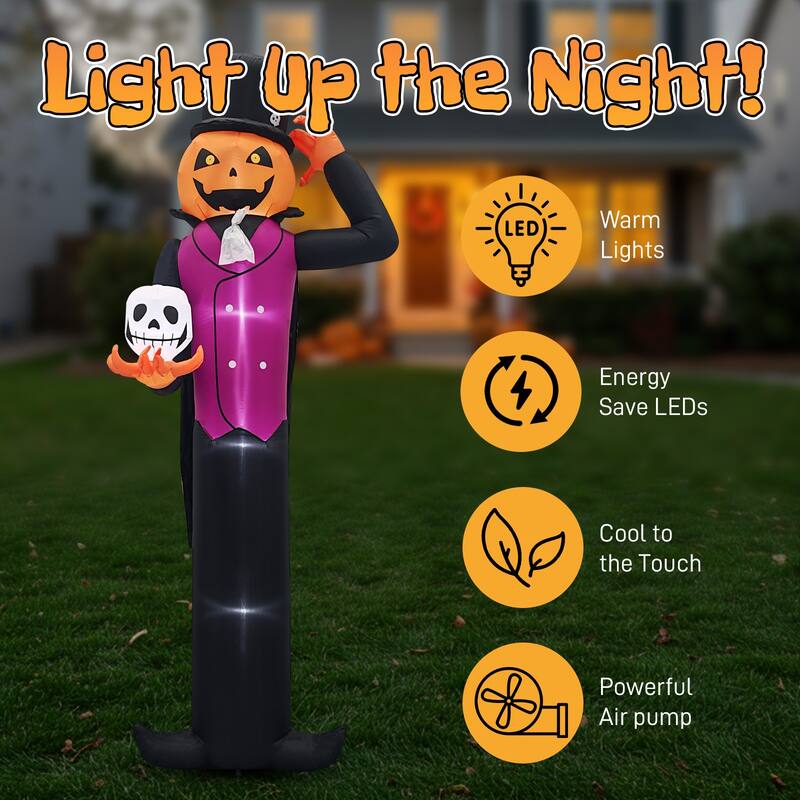 12 Feet Halloween Inflatable Pumpkin Man with Skull LED Lights for Outdoor or Indoor Decoration