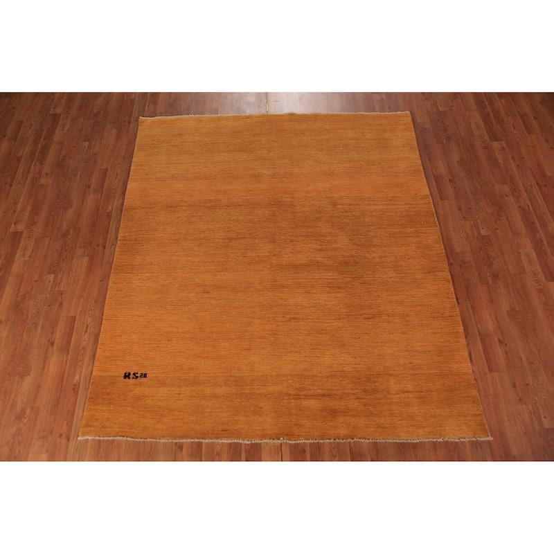 Orange Gabbeh Modern Area Rug Hand-Knotted Oriental Wool Carpet - 5'11" x 6'9"