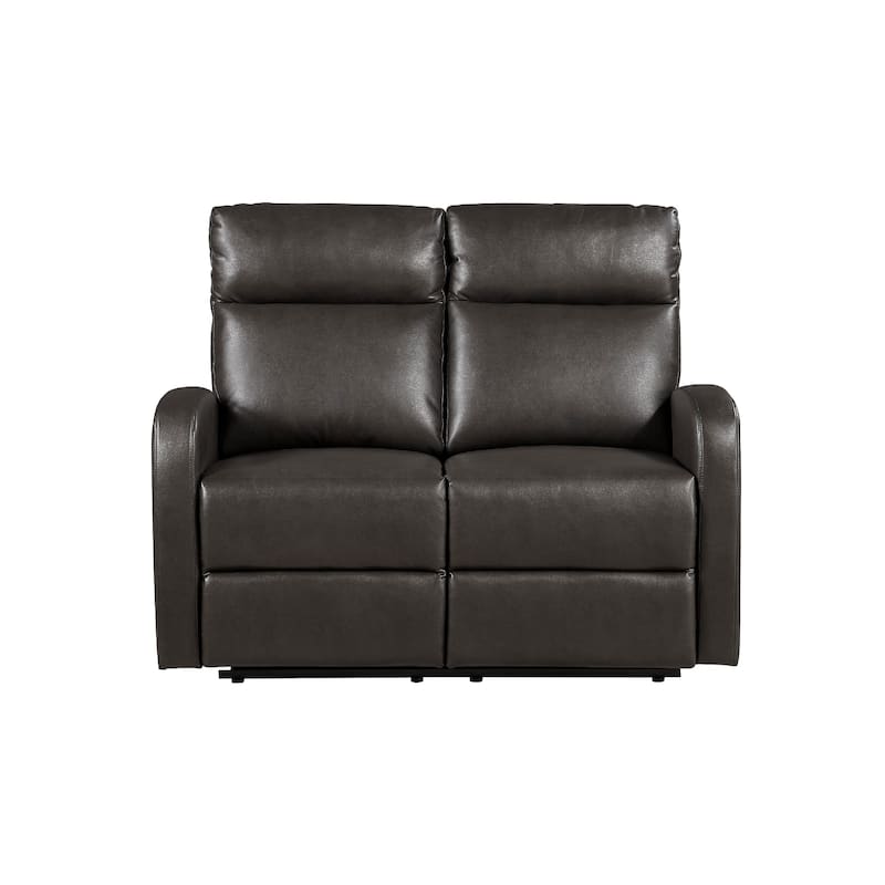 Mey Wall Hugger Manual Recliner Loveseat, Dark Brown Faux Leather 50 Inch