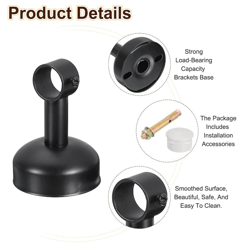 2 Set Ceiling Mount Curtain Rod Bracket, Stainless Steel Rod Holders