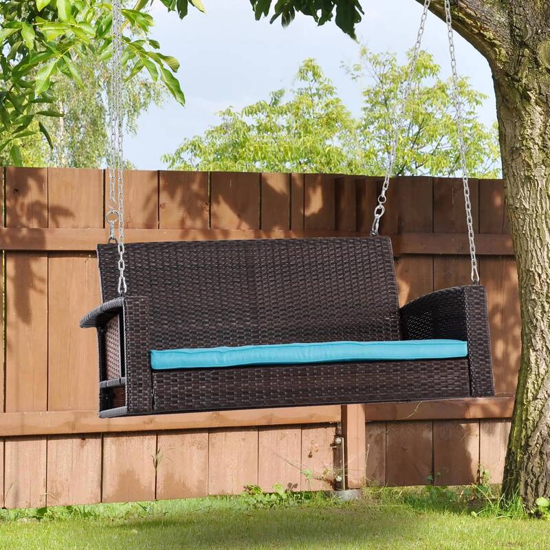 2-Person Wicker Hanging Swing Bench,Porch Swing Outdoor Chair,Cushions