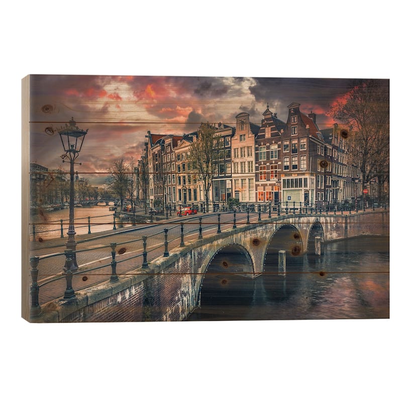 Amsterdam Print On Wood by Adrian Popan - Multi-Color - 18x26x1.5