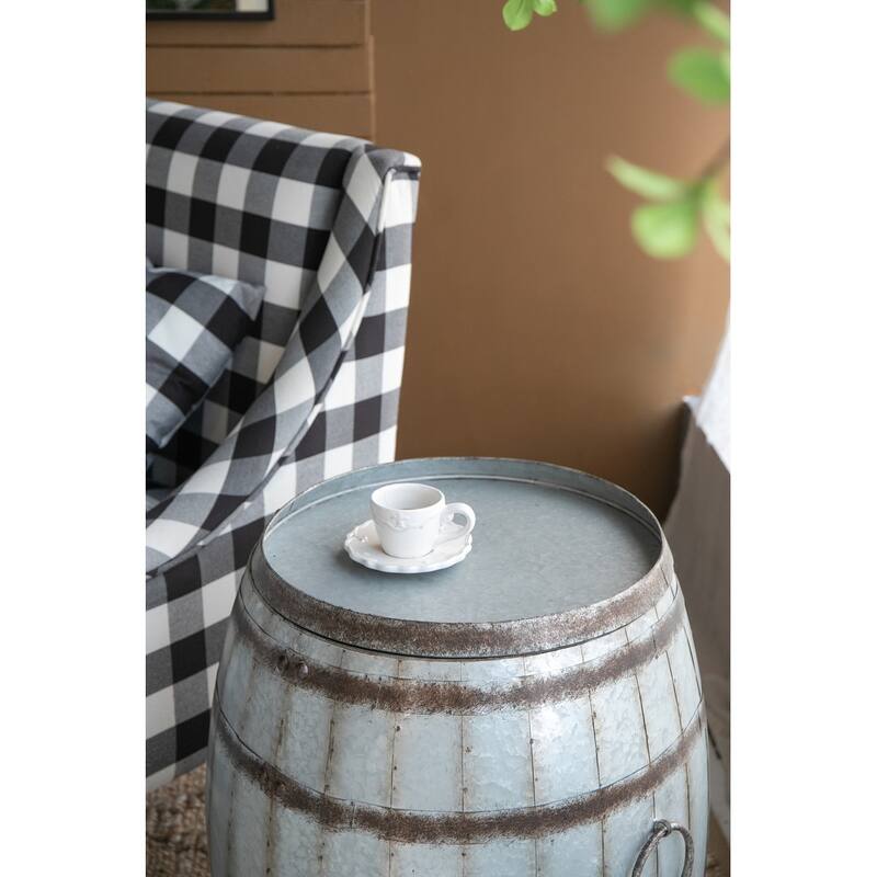 Drum Side Table 22.5 Inch Round Accent Table with Storage Shelf Living Room Bedroom