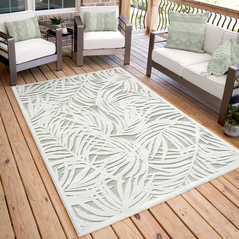 Orian Rugs Boucle Breezy Palms White High Low Indoor Outdoor Area Rug - 9'x13' - Off-White