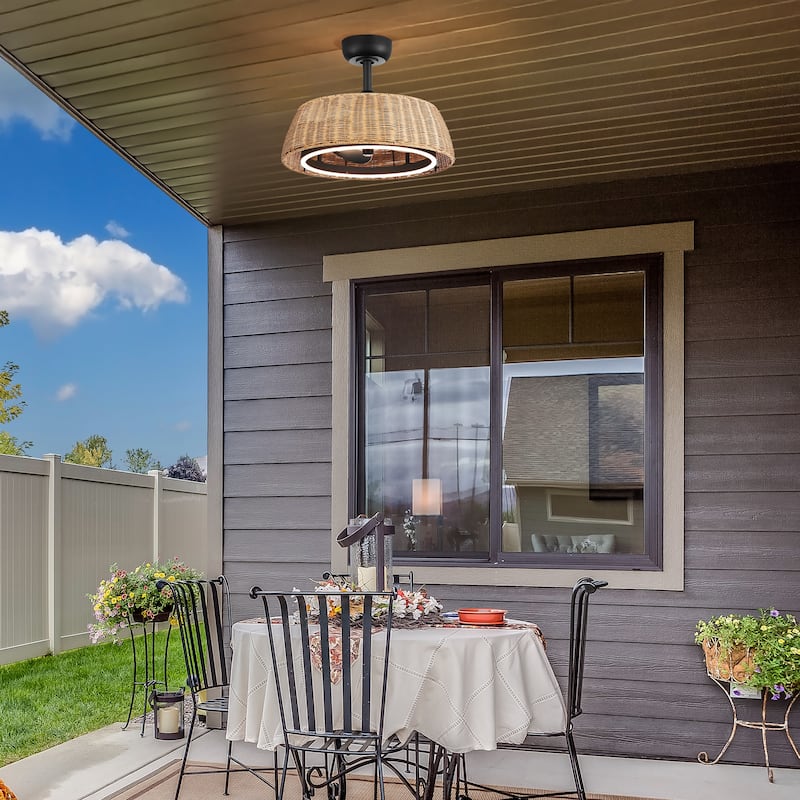 20-IN 3-Blade Rattan Caged Ceiling Fan with Dimmable LED Light and Remote