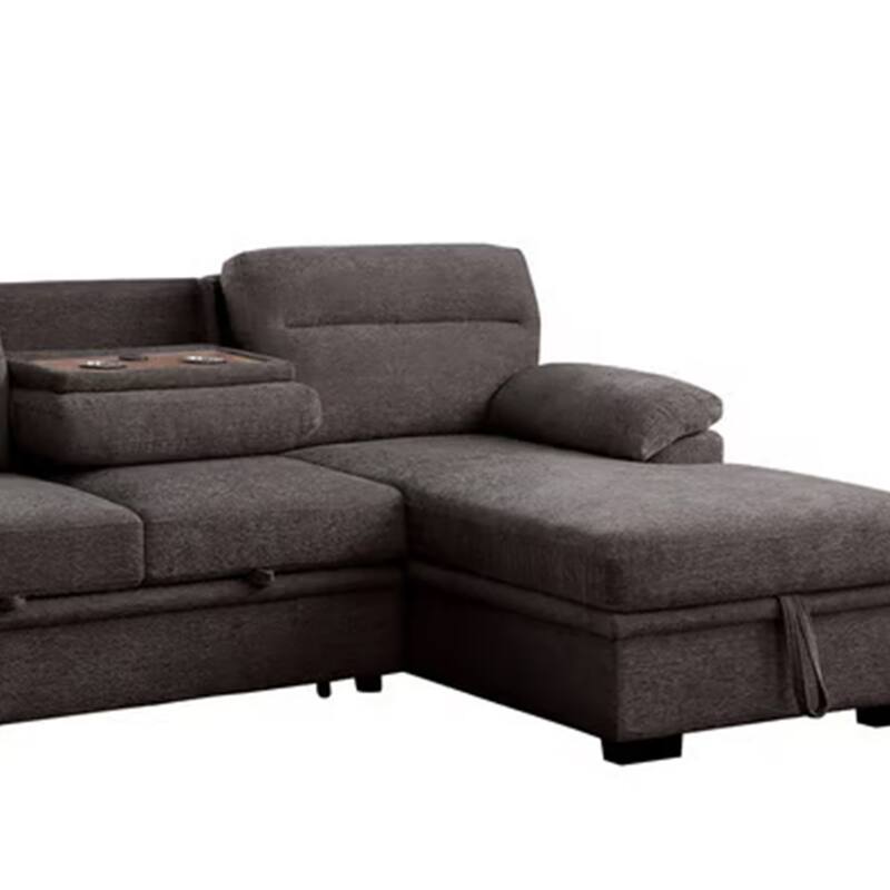 Geni Sleeper Sectional Sofa with Right Chaise, Brown, USB C Port