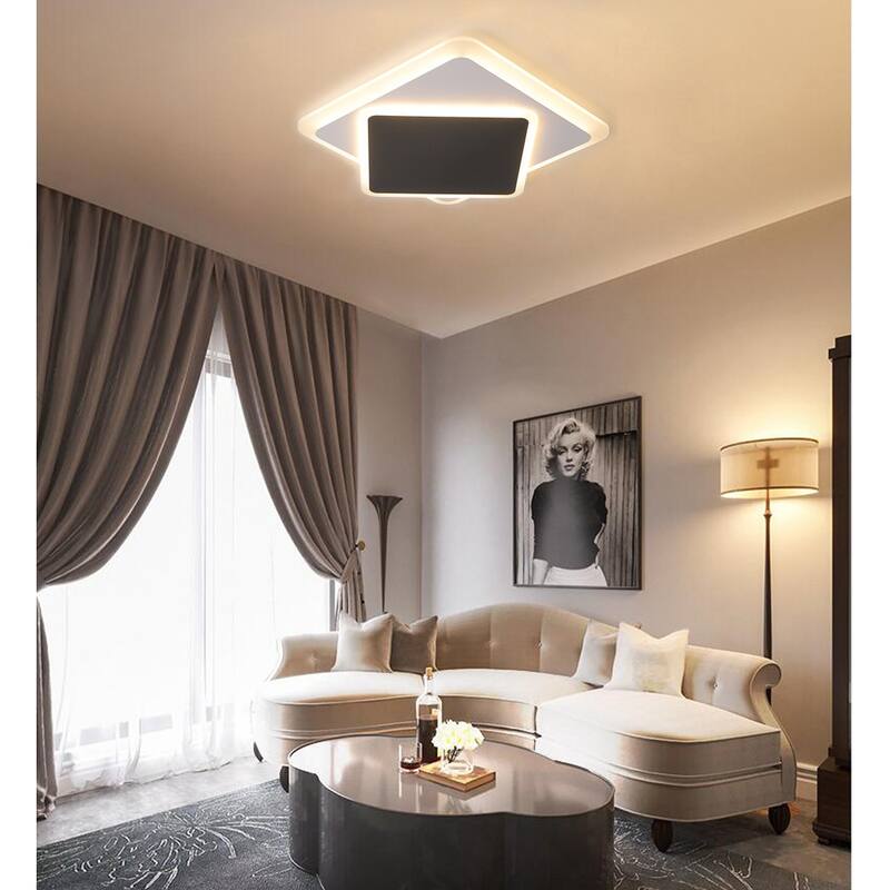 24.4" Modern Rectangle Shape Black and White Flush Mount LED Ceiling Light