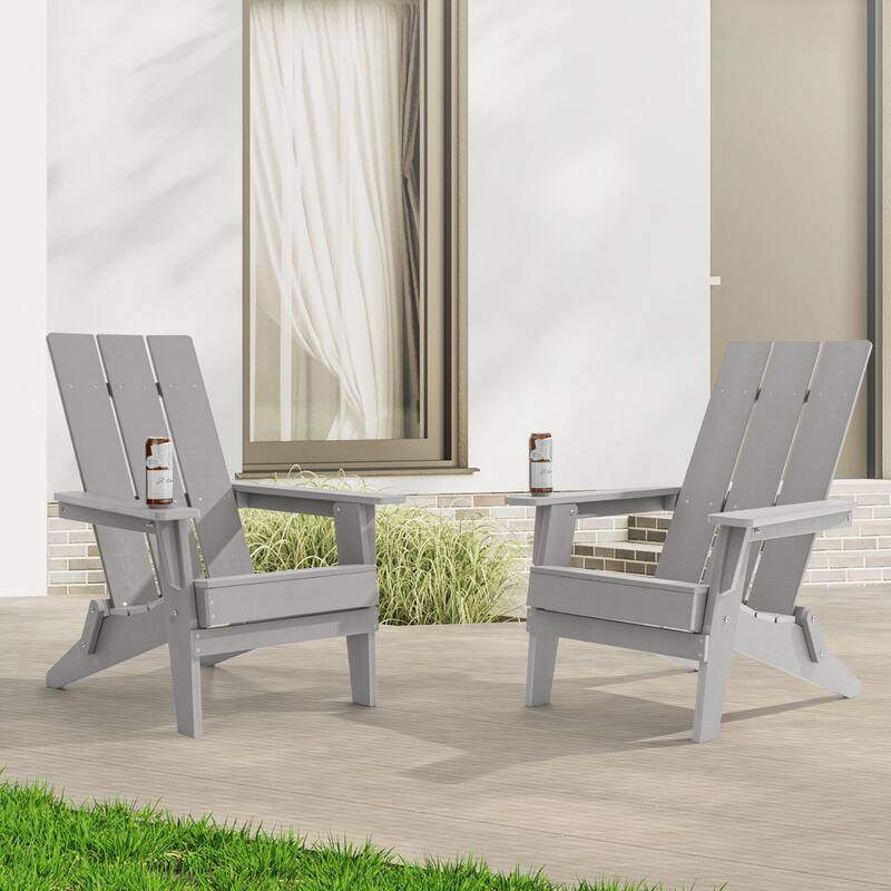 BONOSUKI Folding Adirondack Chair,Weather Resistant Patio Chair-Set of 2 - Light Gray