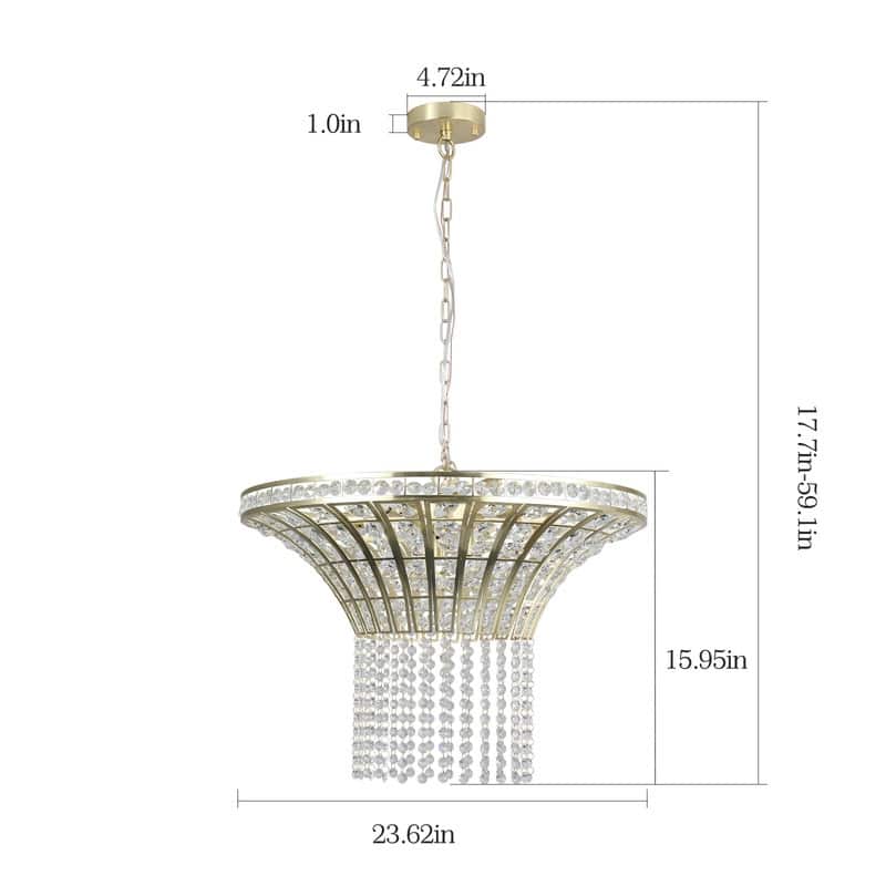 Glam Gold Metal Linear/Drum Crystal Chandelier for Kitchen Island ,Dining Room