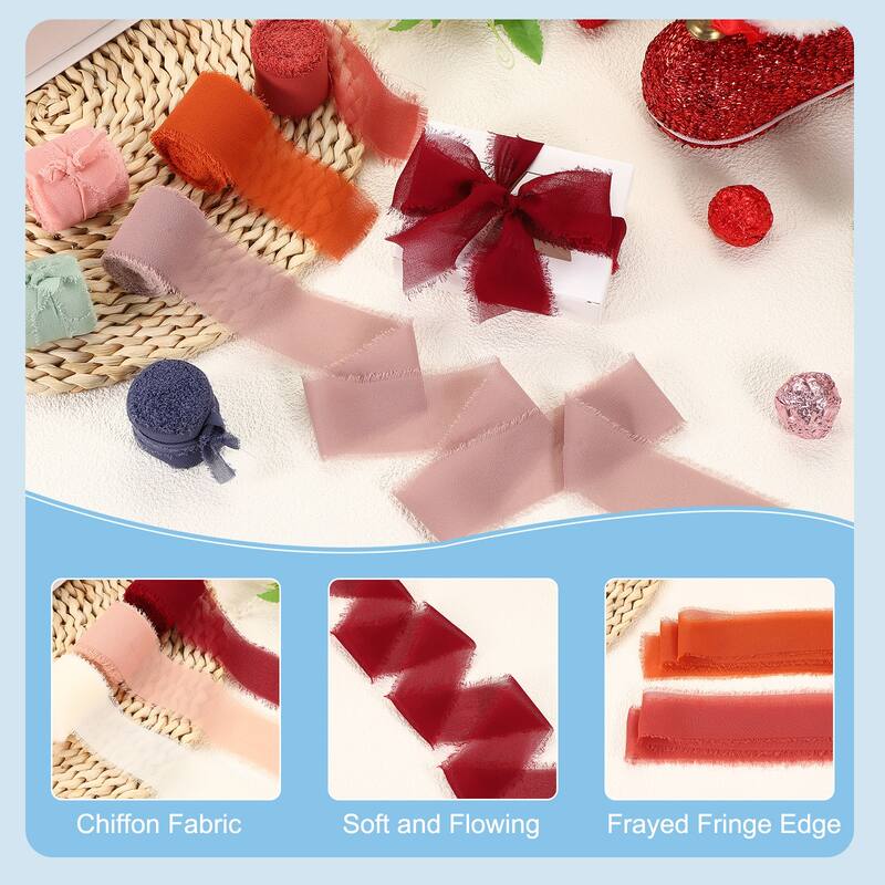 3 Roll 1.5"x7 Yd Handmade Fringe Chiffon Ribbon Frayed Silk Ribbon - 1.5"x7 Yd