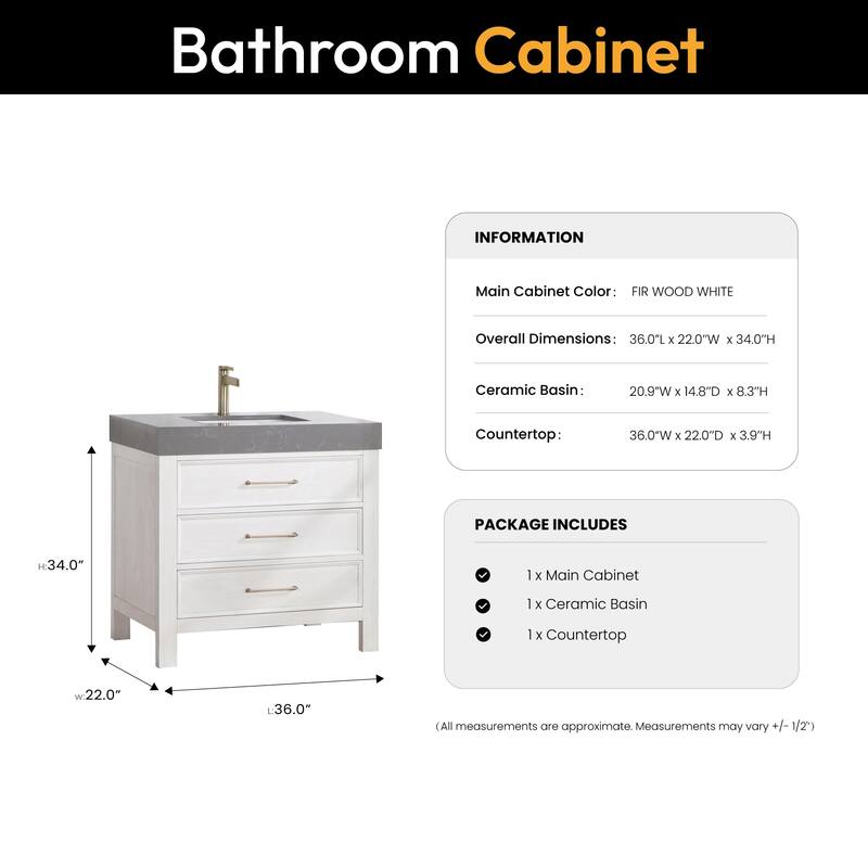 Leon 36 in. Single Bathroom Vanity with Composite Stone Top