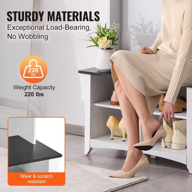 Hall Tree Entryway Bench with Shoe Storage and Coat Hooks 32 Inch Wide - 2.68 x 1.31 x 5.64 ft