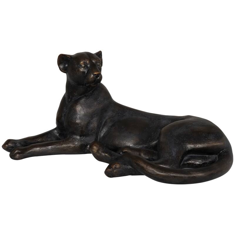 Black Polystone Laying Leopard Decorative Sculpture