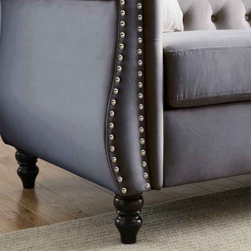 Classic 3-Seat Chesterfield Sofa with Solid Wood Frame & Plush Foam - Stylish Loveseat