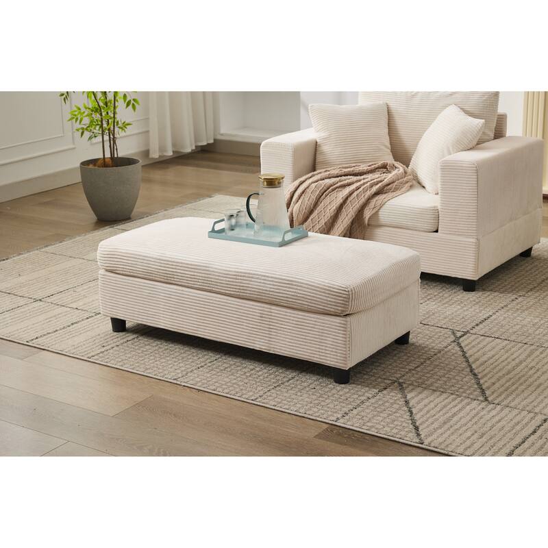 Chaise Lounge Chair with Removable Ottoman, Modern Accent Armchair Corduroy Sleeper Sofa Chair with Pillows for Living Room