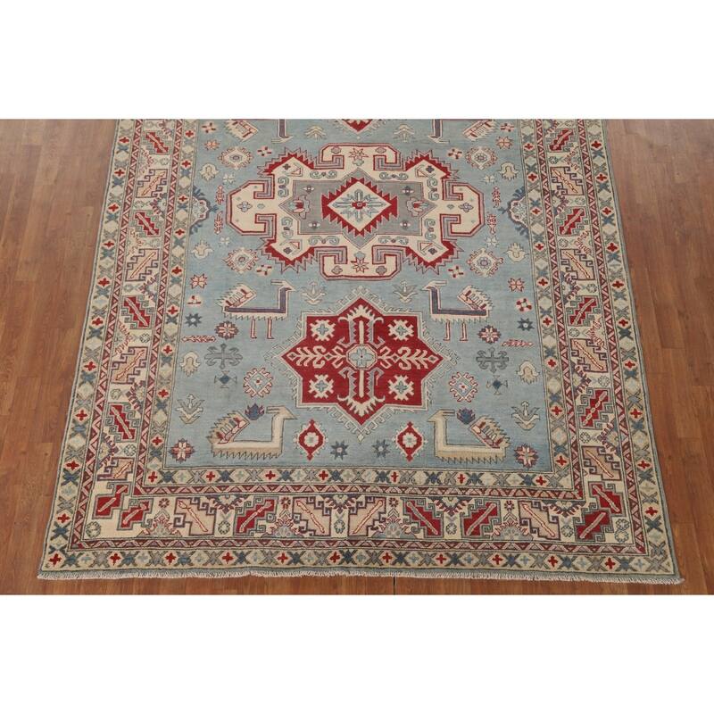 Light Blue Kazak Area Rug Handmade Traditional Wool Carpet - 6'9" x 9'2"